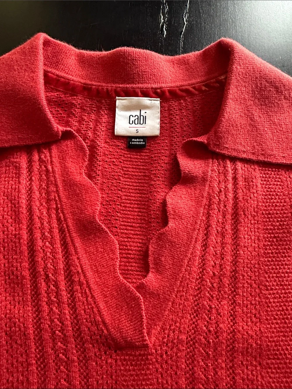 CAbi Red V-Neck Collared Knit Sweater#4662
